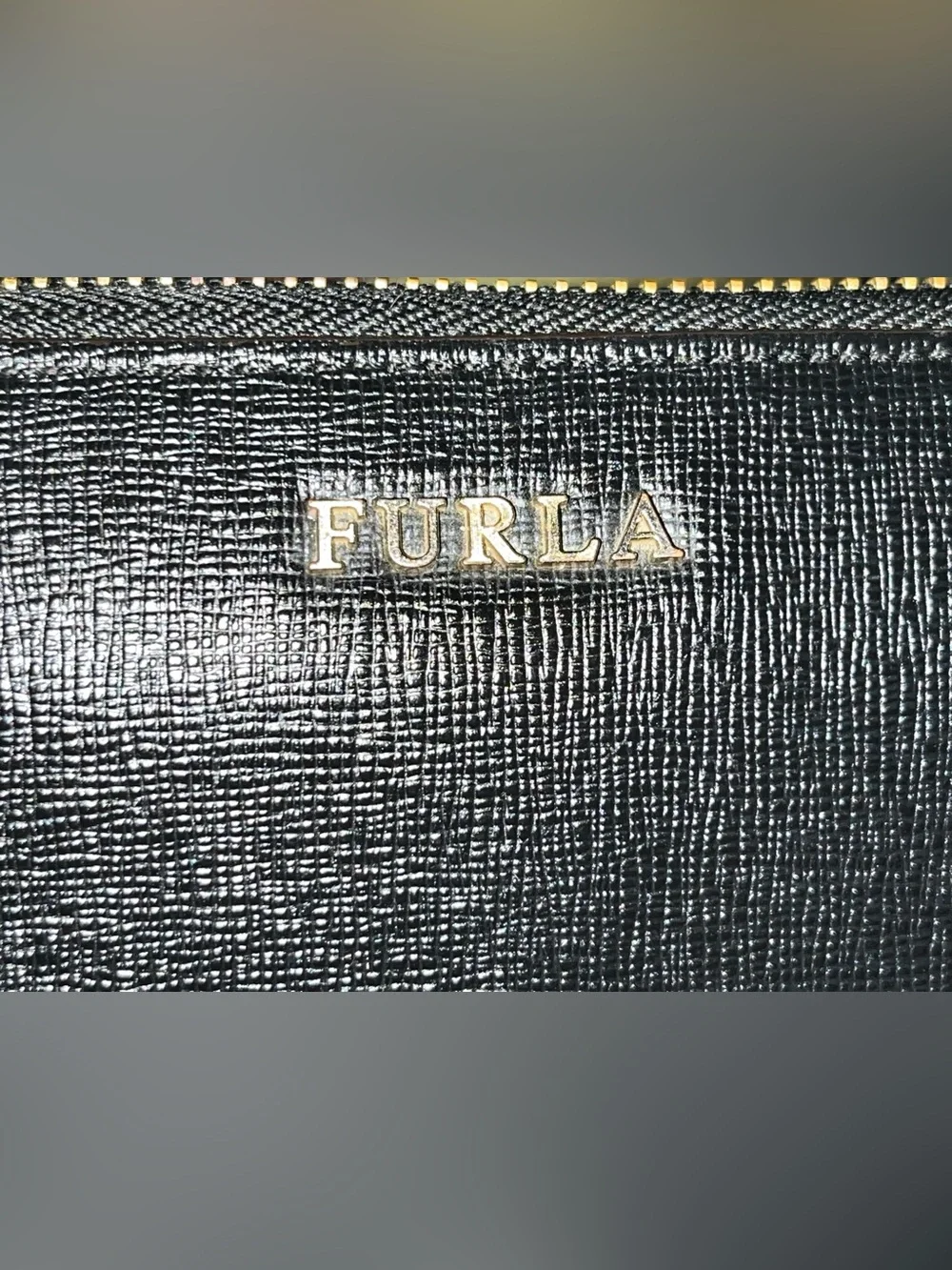 Furla EUC Black Textured Leather Zip-Around Wallet